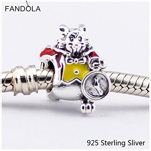 Fits Pandora Jewelry Bracelets 100% 925 Sterling Silver Beads White Rabbit Clock Original DIY Charms
