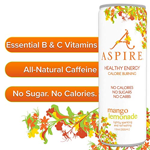 ASPIRE Healthy Energy Drink Mango Lemonade Zero Sugar Contains Vitamins