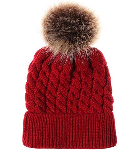 XYX Toddlers Baby Girls Boys Winter Hat Scarf Woolen Earflap Hood Warm Skull Knit Caps (Wine red)