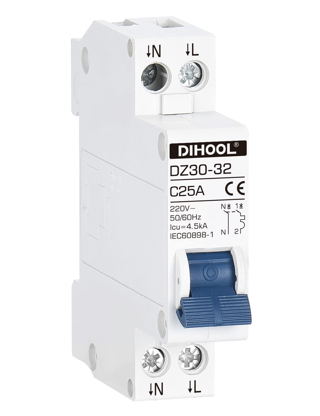 DIHOOL MCB Circuit Breaker 1P+N 10A phase line + neutral line Din Rail Mount Isolator