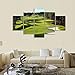 VIIVEI Green Grass Golf Course Field Wall Art Canvas Prints Art Home Decor for Living Room Modern Pictures Pictures 5 Panel Large HD Printed Painting Framed Ready to Hang
