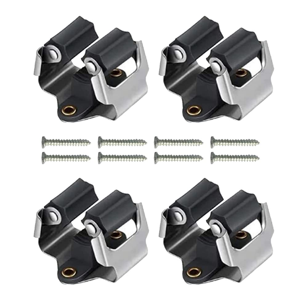 JIANGCHA 4 Pieces Mop Wall Mounted Clips Mop Broom Holder Tools Mop Wall Mounted Hangers with Screws for Kitchen Bathroom Workroom Balcony Closet Basement