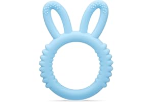MISSLILI Silicone Babies Teethers Baby Teething Toys for Soothe Massage Sore Gums for 3-12 Months Infants, BPA Free, Easter Gifts for Boys and Girls, Ring Shape Rabbit Ear Design (Blue)