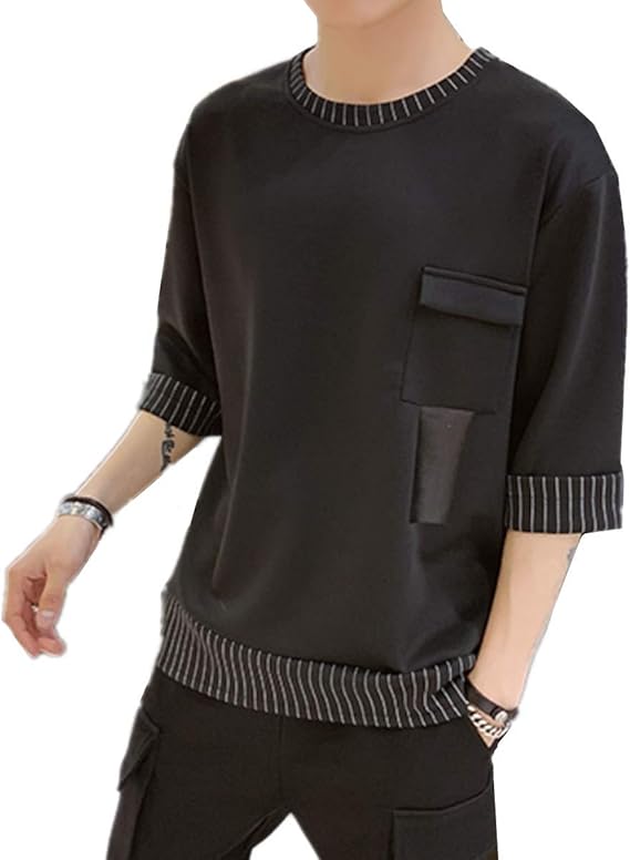 Amazon Infabe メンズ ファッション トップス カットソー Tシャツ 五分袖 インナー アウター かっこいい シンプル カジュアル メンズ Tシャツ カットソー 通販