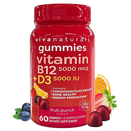 Vitamin B12 and Vitamin D3 5000 IU Gummies, 60 Count Delicious Fruit