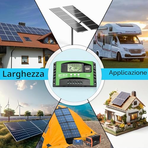 MPPT 30A Solar Charge Regulator 12 V 24 V Car, Charge Controller 30A MPPT with Temperature Sensor and LCD Display 2 USB Ports Suitable for Solar Panels 12 V 24 V Lead and Lithium Batteries