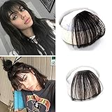 Ugeat Fashion Air Fringe Remy Human Hair Pieces Front Clip in Hair Fringe Hair Extensions without Hair Temples #1b Natural Black Color