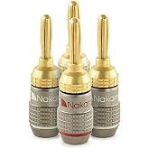 Nakamichi FanLock Excel Series 24k Gold Plated Banana Plugs 10 AWG - 18 AWG Gauge Size 4mm for Speakers Amplifier Hi-Fi Stereo Home Theatre Radio Audio Wire Cable Quick Connector, 4 Pcs (2-Pairs)