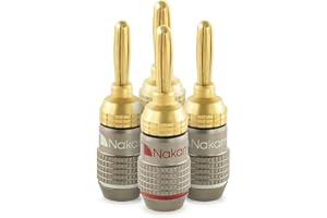 Nakamichi FanLock Excel Series 24k Gold Plated Banana Plug 10 AWG - 18 AWG Gauge Size 4mm for Speakers Amplifier Hi-Fi Stereo Home Theatre Radio Audio Wire Cable Quick Connector, 4 Pcs (2-Pairs)