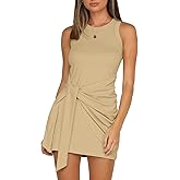 LIYOHON Women's Summer Casual Beach Dress Sleeveless Ruched Tie Tank Bodycon Wrap Mini Dresses