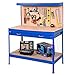 Goplus Steel Workbench Tool Storage Work Bench Workshop Tools Table W/Drawer and Peg Board (Blue)