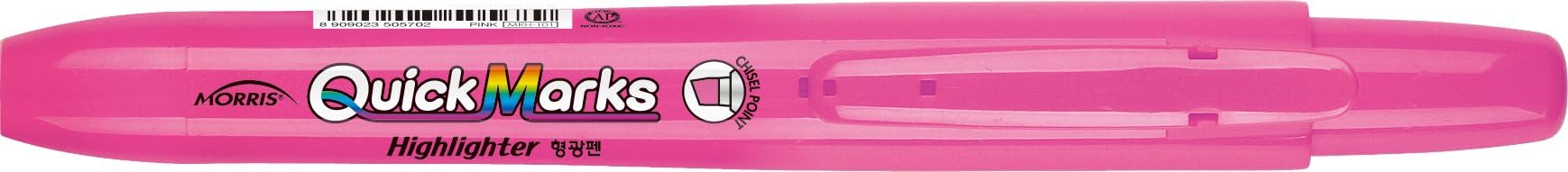 Quick Marks Retractable Highlighter, 12 Fluorescent Highlighters, 4.0mm Chisel Point, Pink Color, DZ (MRH-101-P)