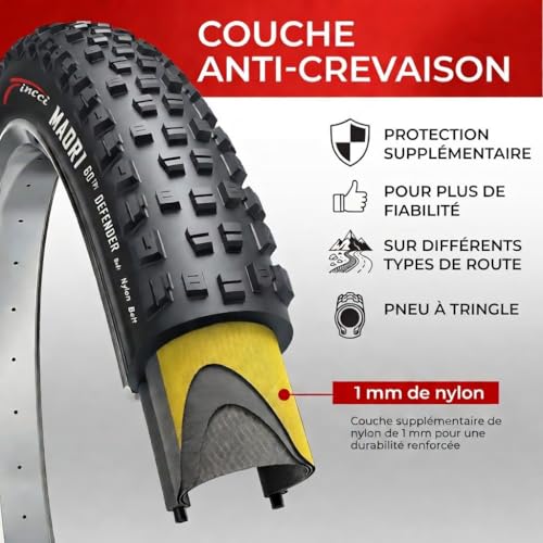 Fincci 29 Inch 29 x 2.25 Foldable Kevlar 60 TPI Puncture Protection LVL3 1mm ETRTO 52-622 Black MTB Tyres for XC, Mixed Trails and Heavy Duty – Pair of 2