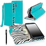 Samsung Galaxy S5 SPORT Case - E LV Deluxe PU Leather Wallet Flip Case with Zebra Print Interior for Galaxy S5 SPORT and 1 Stylus (Blue)