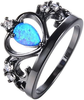 Bamos Womens fashion Jewerly Crown Promise Ring Black Gold Plated Engagement Wedding Rings for Women Size 8