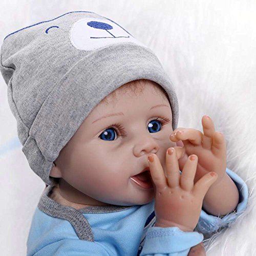 Real Life Silicone Reborn Baby Dolls Boy Look Real Light Blue Outfit 22 Inches