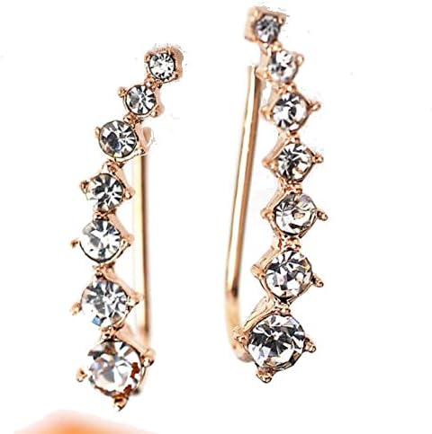 Brilliante CZ -Ear Climbers Cuff Wrap Pierced Pins Hook Earrings CZ Crystal 7 Stones Rose Gold Tone