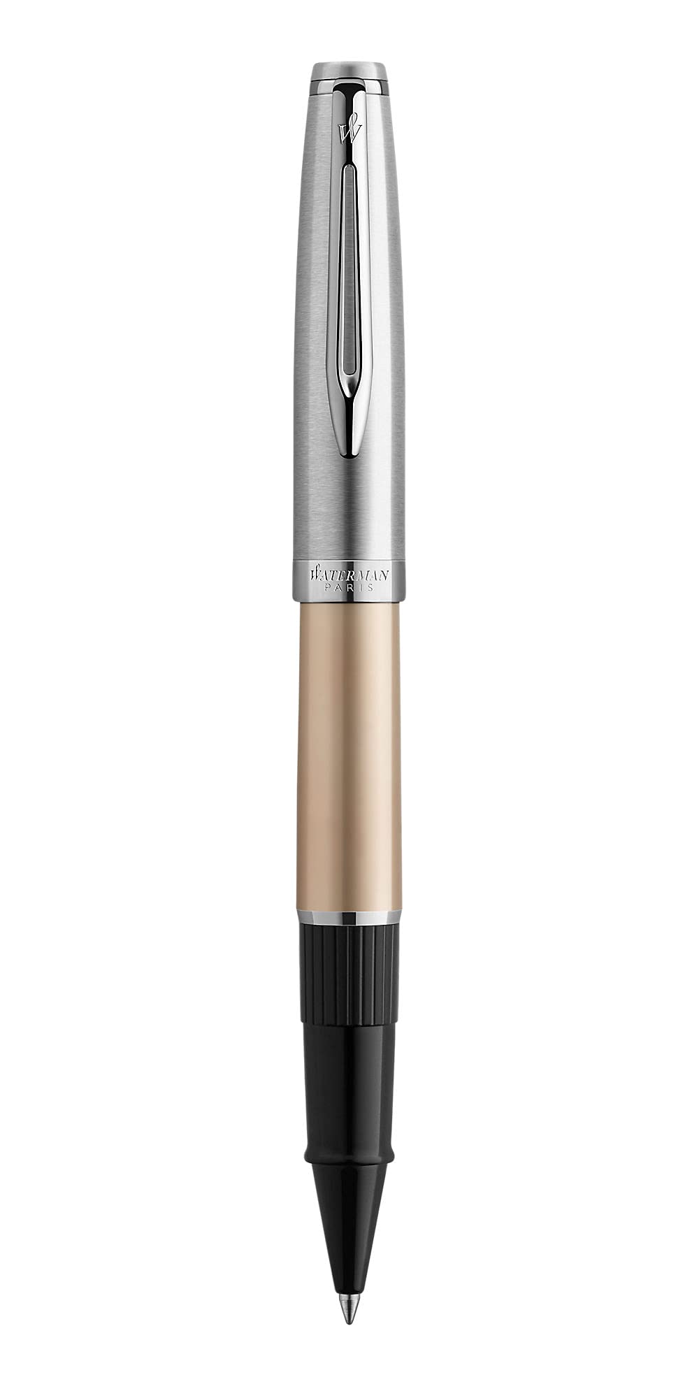 Waterman Emblème Deluxe Rollerball Pen, Gold with Chrome Trim, Fine Point with Black Refill, Gift Box