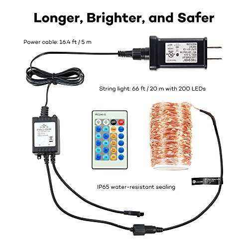 image for TaoTronics LED String Lights 66ft 200 LEDs Dimmable Festival Decorativ