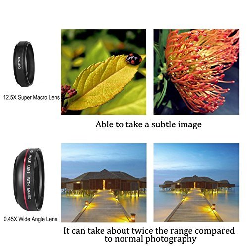 Mactrem 2 in 1 Universal HD Camera for mobile Cell Phone Lens Kit for iPhone 6s 6 Plus 5s 5, Samsung S6 S5 Smartphones (0.45x Super Wide Angle Lens, 12.5x Super Macro Lens)