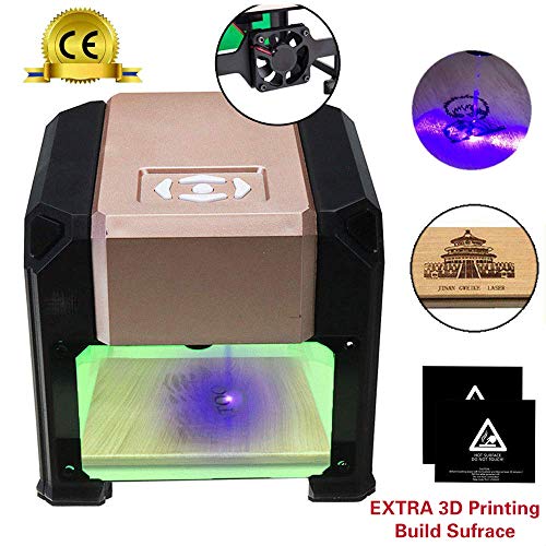 3000mW USB Mini Desktop Laser Engraving Machine Range 8x8cm CE Approved DIY Logo Mark Printer Cutter CNC Laser Carving Machine with CERTIFICATION + 2PACK 3D Printing Build Surface