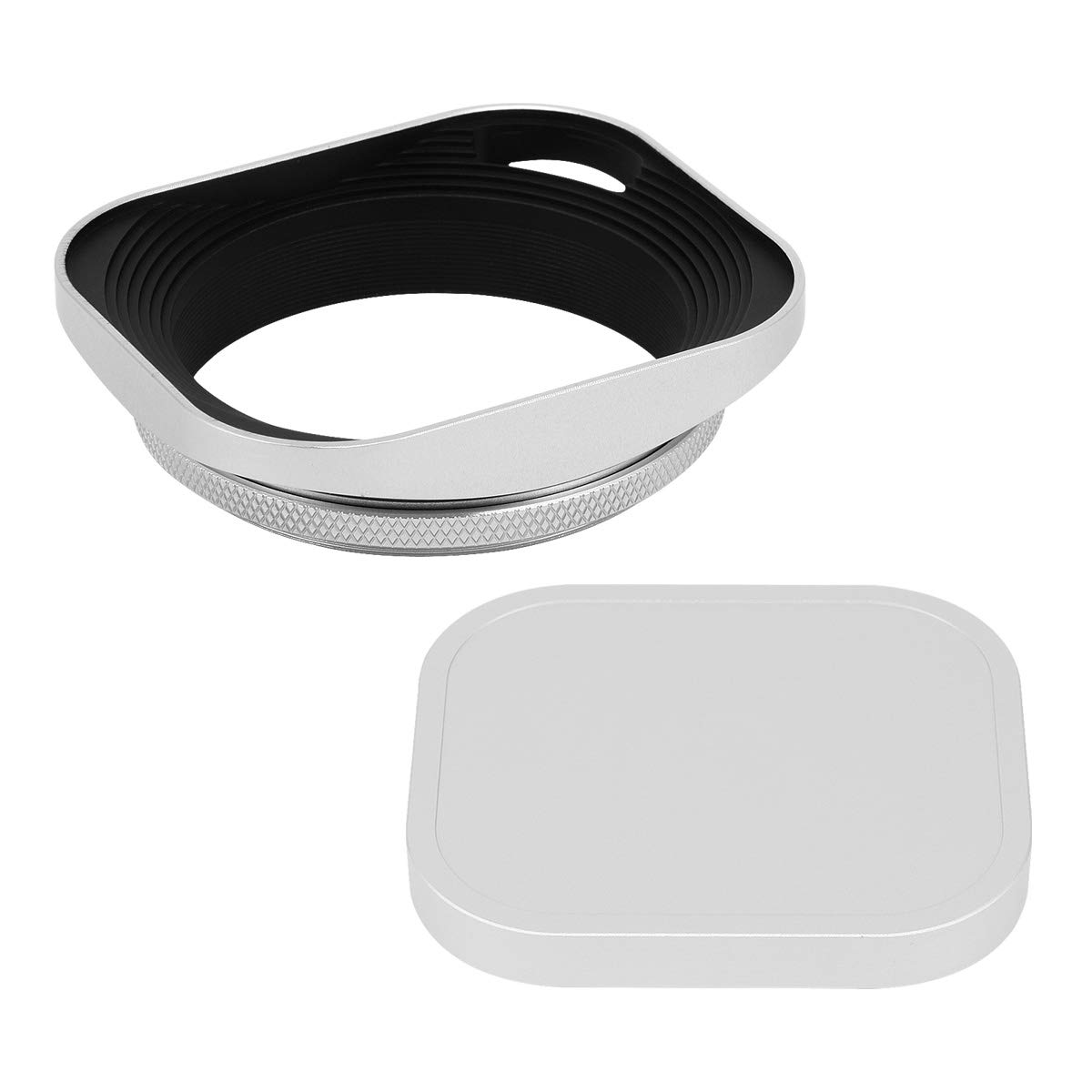 Haoge LH-W55P 55mm Square Metal Screw-in Lens Hood Hollow Out Designed with Metal Cap for Leica Rangefinder Camera with 55mm E55 Filter Thread Lens Silver