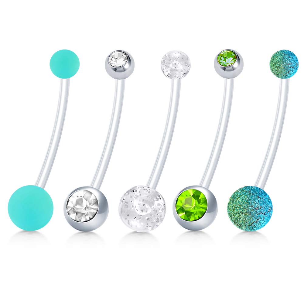 Jforyou embarazo ombly anillo anillo flexible perforador de ombligo largo retenedor 14g, 1 1/2 pulgada 38 mm de longitud de maternidad perforando joyas de perforación