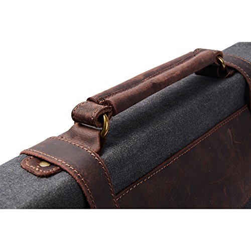 S-ZONE Vintage Canvas Genuine Leather Messenger Traveling Briefcase Shoulder Laptop Bag