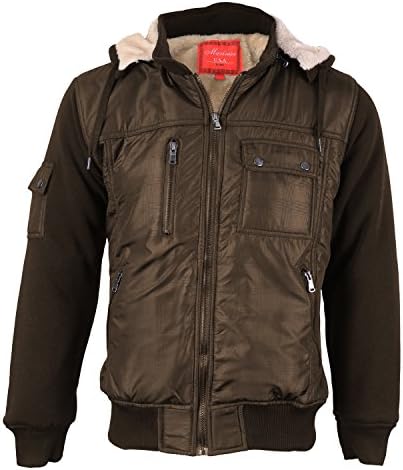 Maximos Men's Hooded Multi Pocket Sherpa Lined Bomber Jacket K-2016 (Large, Brown/Khaki)