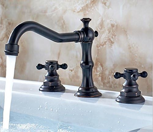 Modern fashion bathroom sink faucet Retro black dark copper wash basin faucet pair hot and cold faucet hot and cold water continental three-hole vintage three piece set