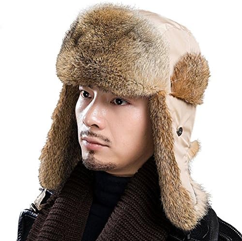 Zegeon Ski Hat with Yellow Rabbit Fur Ear Flaps