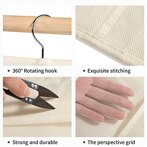 Hanging Closet Organizer, Dual-Sided 30 Pockets Wall Shelf Wardrobe Storage Bags for Underwear, Stocking, Bra and Sock, Mesh Pocket with Metal Hanger - Thumbnail 2
