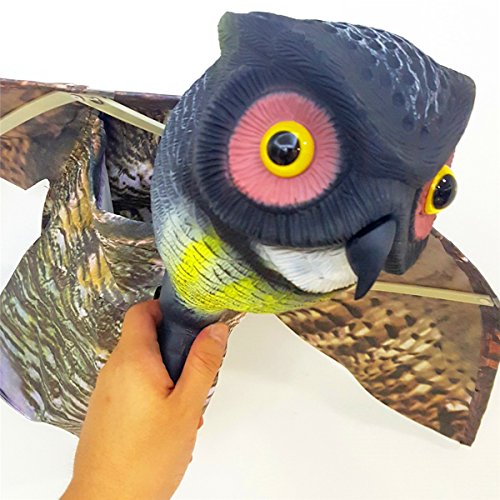 SCHOME Natural Fake Owl Decoy Scarecrow Bird Pest Control with Moving