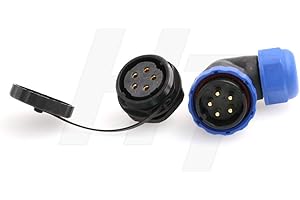 HANGTON CONNECT HangTon HE29 5 Pin Waterproof Connector Angled Plastic Threaded Outdoor Industrial Electrical Power 25Amp Circular Male Female Wire Cable Plug + Panel Socket (5 pin)
