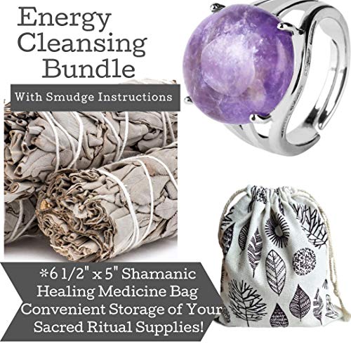 Worldly Finds Sage Smudge Sticks Smudging Kit Healing Stones Jewelry, Amethyst Rings for Women Set, Amethyst Ring, Metaphysical Gifts (Amethyst Ring Set)