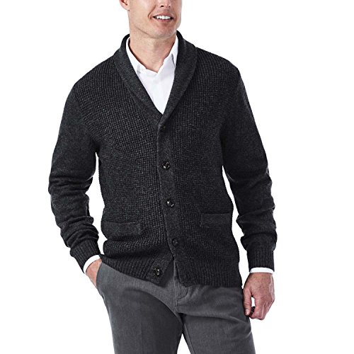 Haggar Men s Long Sleeve Shawl Collar Cardigan Sweater, Heather Grey, X-Large