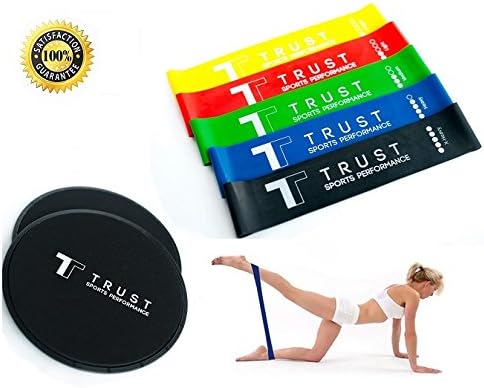 2 Professional Core Sliders &amp; 5 Resistance Bands Set (Carry Bag Included) - Home Gym Fitness for Ab Workout and Full Body Exercises - Exercise Routine Included | Unique Gift |