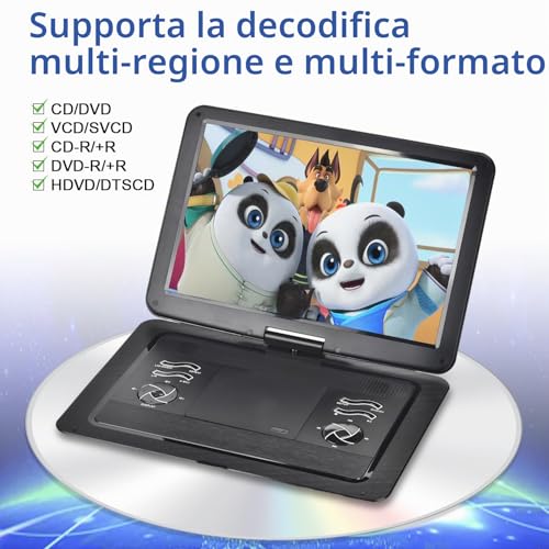 YOOHOO 19.6" Portable DVD Player for Car and Kids with HD Big Screen 17.1 Inch Large Format Compatible with All Regions, Multiple Regions, Auto DVD Player for Kids