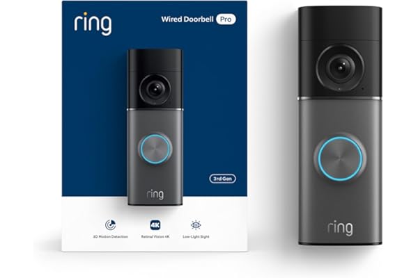 Ring Wired Doorbell Pro (newest model), Home or business security, Retinal 4K with wide-angle video, 10x Enhanced Zoom, and Low-Light Sight, Deep Silver