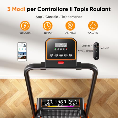 GIDGIMO 2 in 1 Folding Electric Treadmill with 15% Tilt, Walking Pad with Handle, Up to 12 km/h, Silent Motor, LED Display and Remote Control for Home and Office