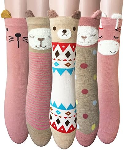 Oureamod Cartoon Animal Womens Girls Cotton Crew Socks 5 Pack