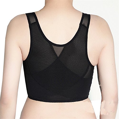 Breathable Super Flat Les Lesbian Tomboy Compression 3 Rows Clasp Chest Binders (X-Large, Black)
