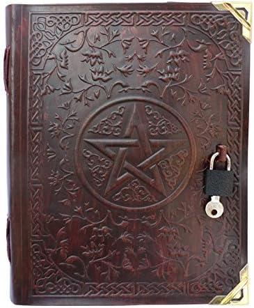 FABIYANO Vintage Look Dark 9" Leather Journal Lock Diary Stitched Book Bound Notebook Travel