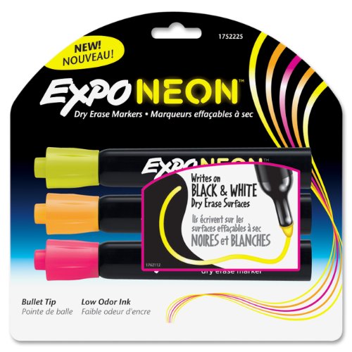 Expo Neon Bullet Tip Dry Erase Markers, 3 Colored Markers, Office Central