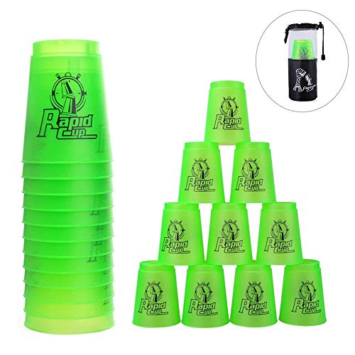 Quick Stacks Cups 12 Pack of Sports Stacking Cups Speed Training Game Challenge Competition Party Toy with Carry Bag(Green) - Thumbnail 7