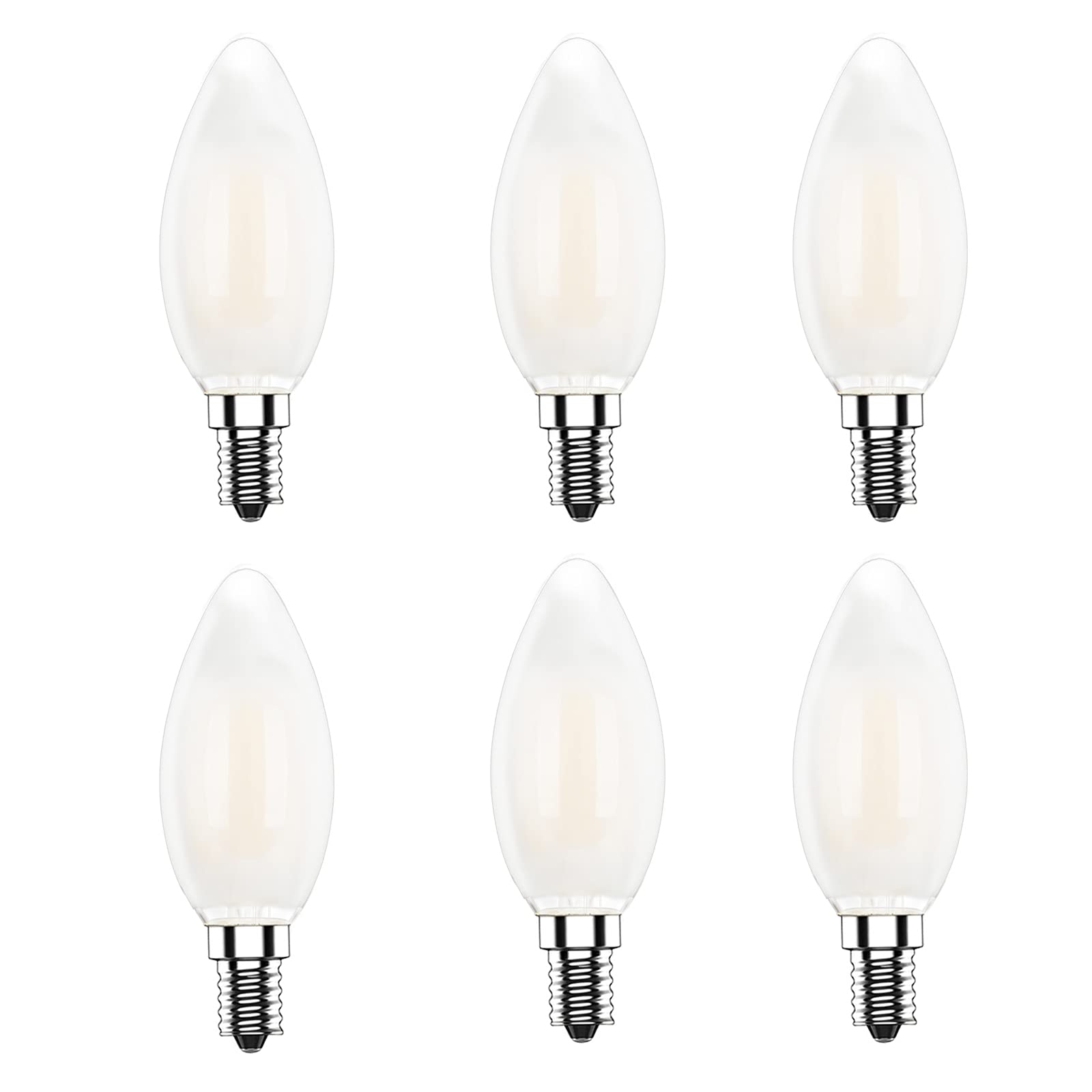 YBTOP E14 LED Frosted Small Screw Bulb, 4W Candle Bulb(Non-Dimmable) Warm White 2700K,400LM (40W Equivalent) C35 Small Edison Screw LED Candle Bulbs (SES), 6-Pack