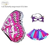 Kids Fairy Butterfly Wings Costume for Girls with Mask Rainbow Tutu Skirt Set Princess Dress Up Party Favors (Rose)