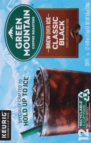 GREEN MOUNTAIN COFFEE ROASTERS ICED CLASSIC BLACK, SINGLE SERVE KEURIG K-CUP PODS, MEDIUM ROAST ICED COFFEE, 12 COUNT