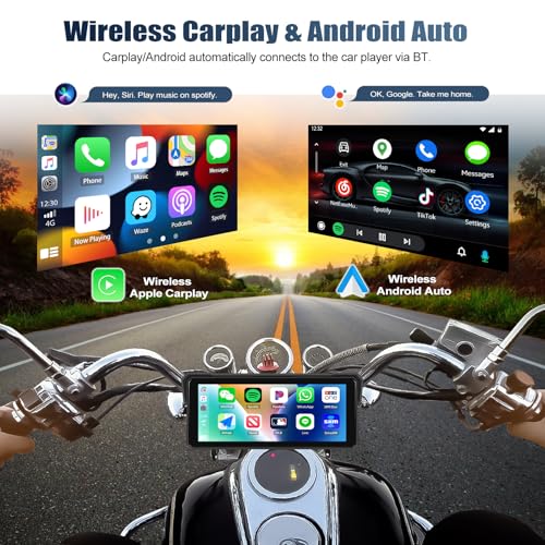 CAMECHO Motorcycle Screen 8.1 Inch HD Dash Cam Dual Camera AV/AR, CarPlay & Android Auto Wireless, IP68, Bluetooth | Universal DVR Monitor with EQ Adjustment for Motorcycles