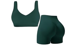 Seamless Workout Sets for Women 2 Piece Scoop Backless Sports Bras Hidden Scrunch Shorts Yoga Outfits Gym Tracksuit